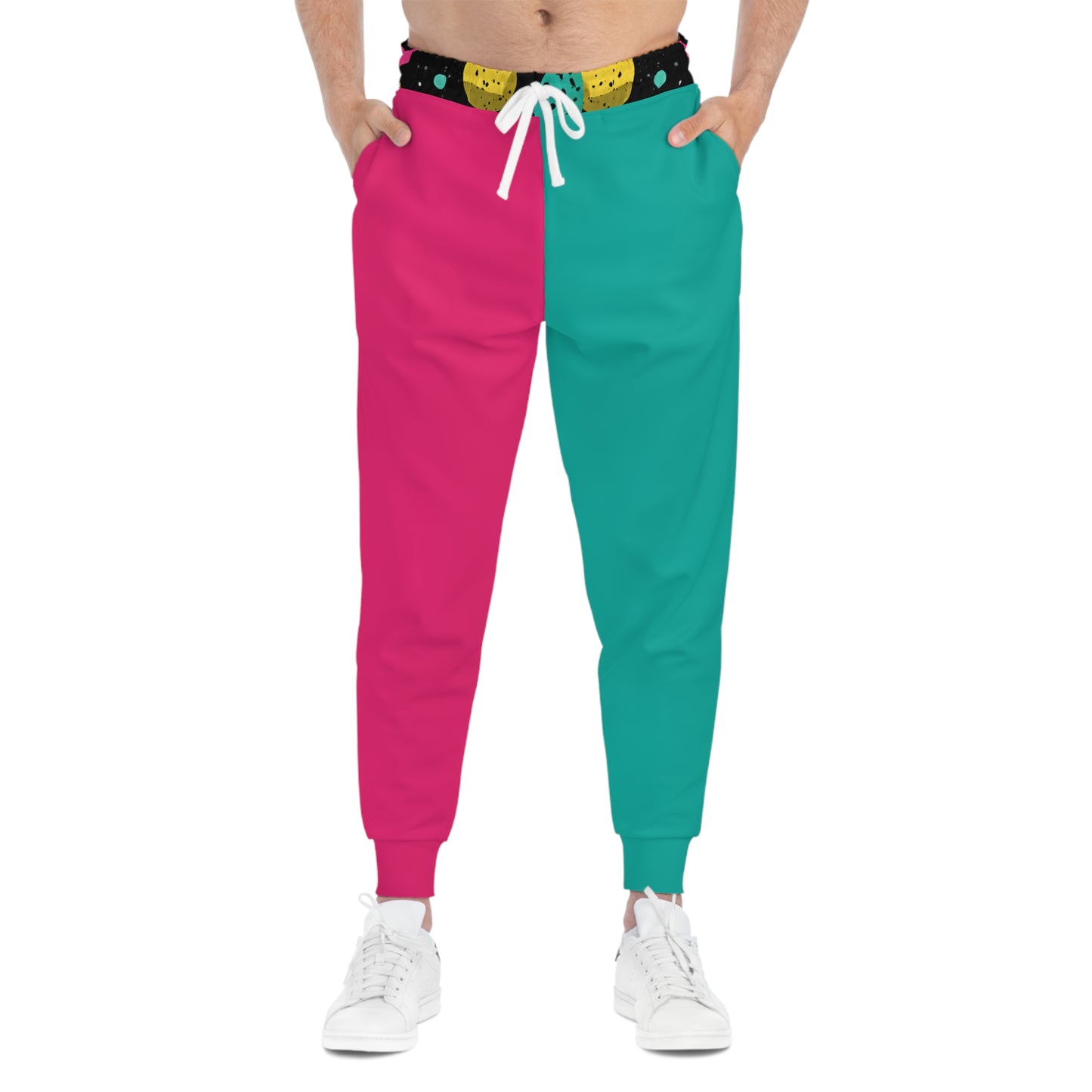 Colorblock Athletic Joggers — Pink & Teal Split Design