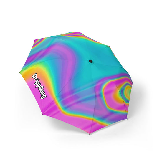 Vibrant Rainbow Swirl Foldable Umbrella – 'Dripgang' Semi-Automatic Travel Umbrella