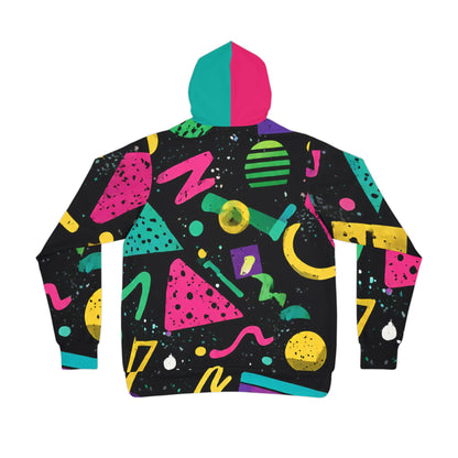 Retro 90s Pattern Athletic Hoodie — Colorful Geometric All-Over Print