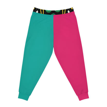 Colorblock Athletic Joggers — Pink & Teal Split Design