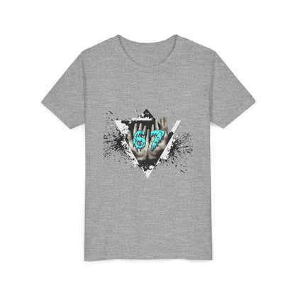 Youth Tee — Grunge 67 Graphic Tee (Aqua Neon Number)