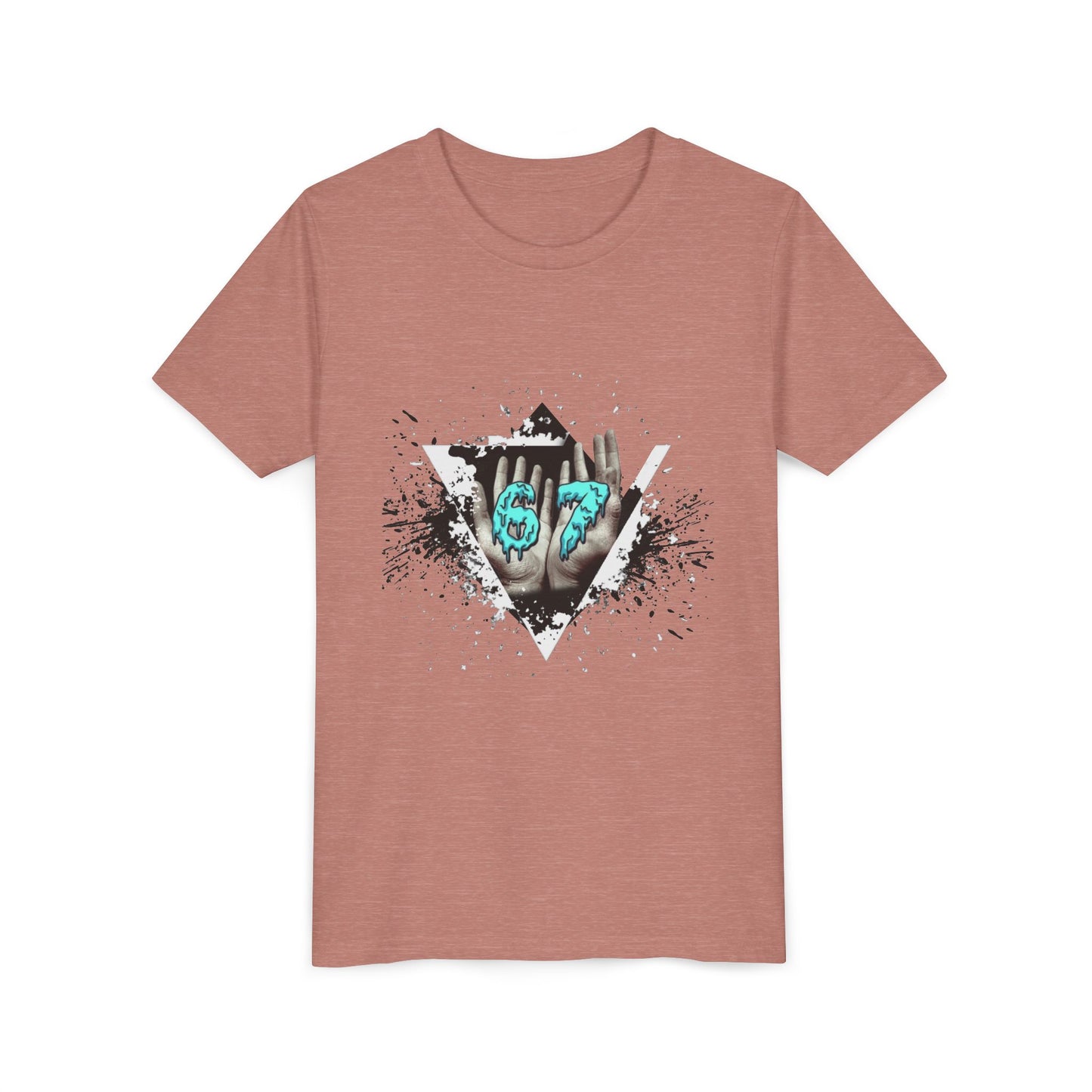 Youth Tee — Grunge 67 Graphic Tee (Aqua Neon Number)