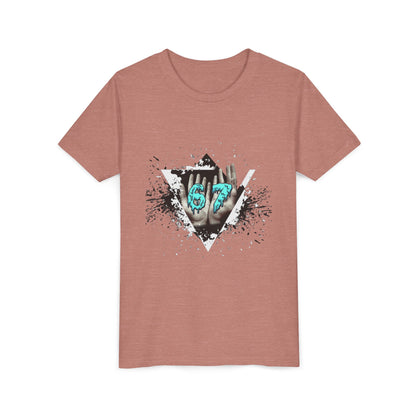 Youth Tee — Grunge 67 Graphic Tee (Aqua Neon Number)