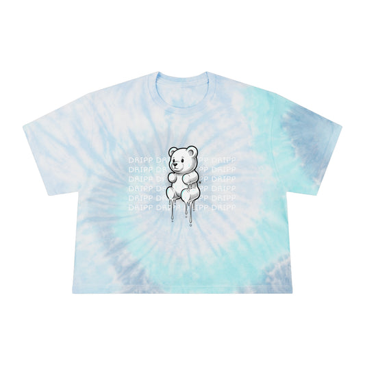 DrippGang Tie-Dye Crop Tee — Cute Teddy Graphic Women's Top