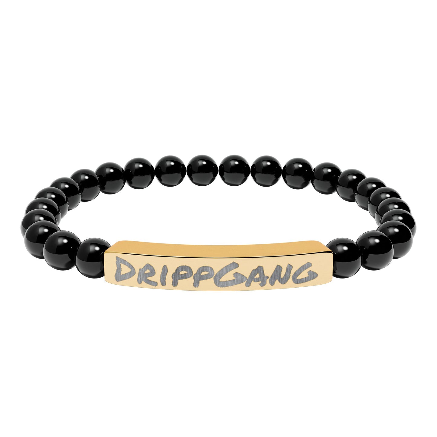 Engraved Natural Stone Stretch Bar Bracelet — "DRIPGANG" Beaded Bracelet