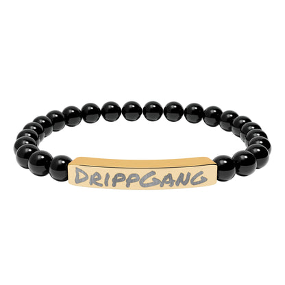 Engraved Natural Stone Stretch Bar Bracelet — "DRIPGANG" Beaded Bracelet