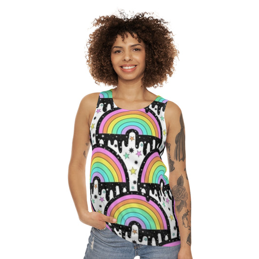 Rainbow Drip Tank Top — Pastel Rainbow Pattern All-Over Print