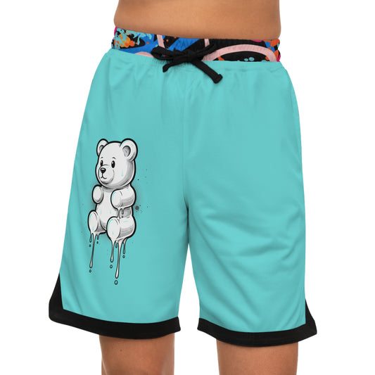 AOP Basketball Shorts — Teal Street Art Teddy Print