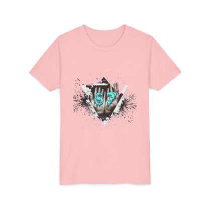 Youth Tee — Grunge 67 Graphic Tee (Aqua Neon Number)