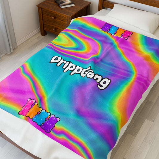 DrippGang TieDie Plush Blanket — Rainbow Swirl Cozy Throw