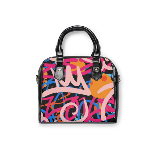 Graffiti Pop Shoulder Handbag — Pink Dripping Teddy & Urban Spray Art Purse