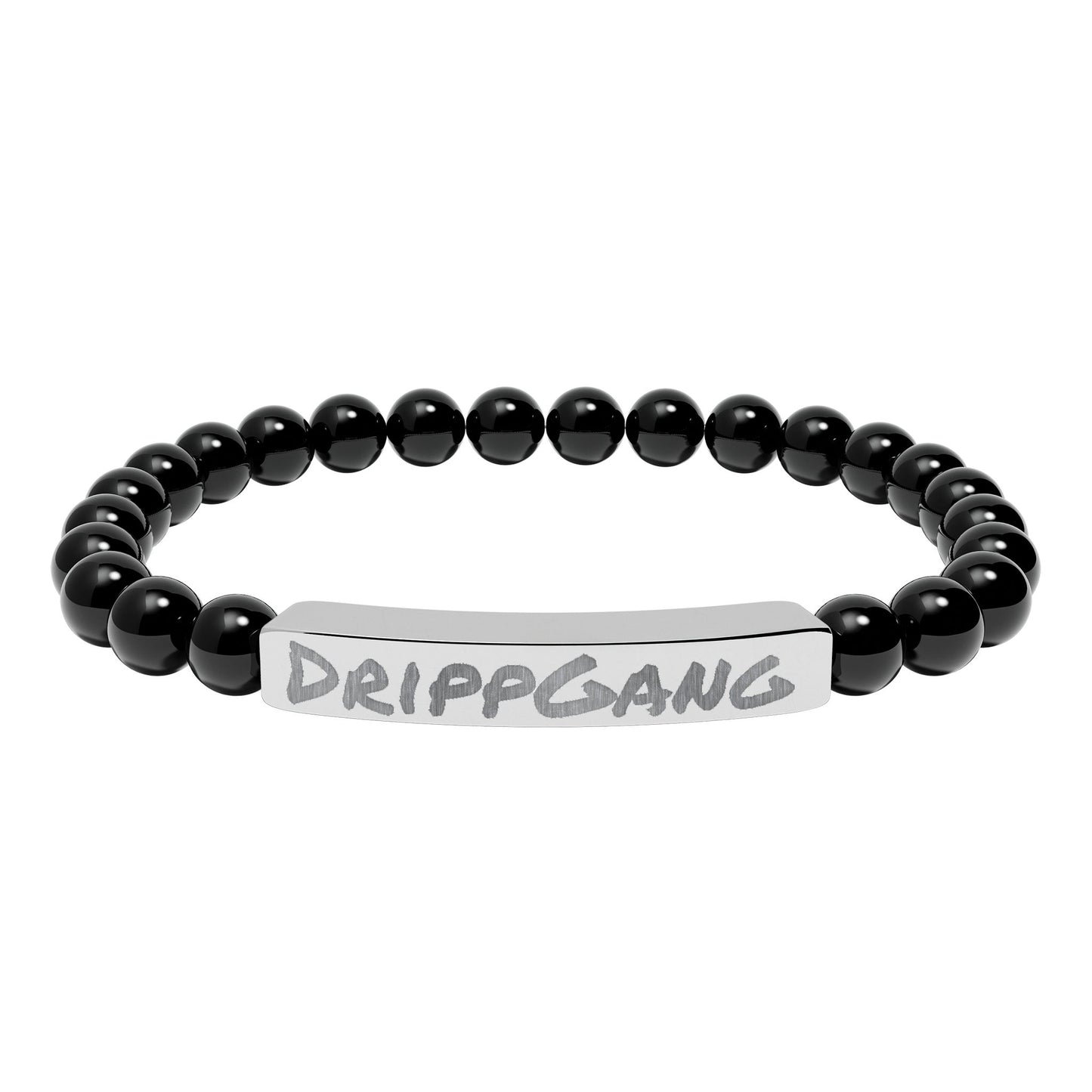 Engraved Natural Stone Stretch Bar Bracelet — "DRIPGANG" Beaded Bracelet