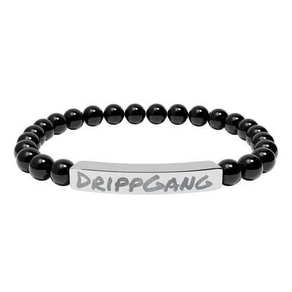 Engraved Natural Stone Stretch Bar Bracelet — "DRIPGANG" Beaded Bracelet