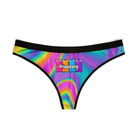 Rainbow Tie-Dye "DrippGang" Women's Thong — Colorful AOP Lingerie