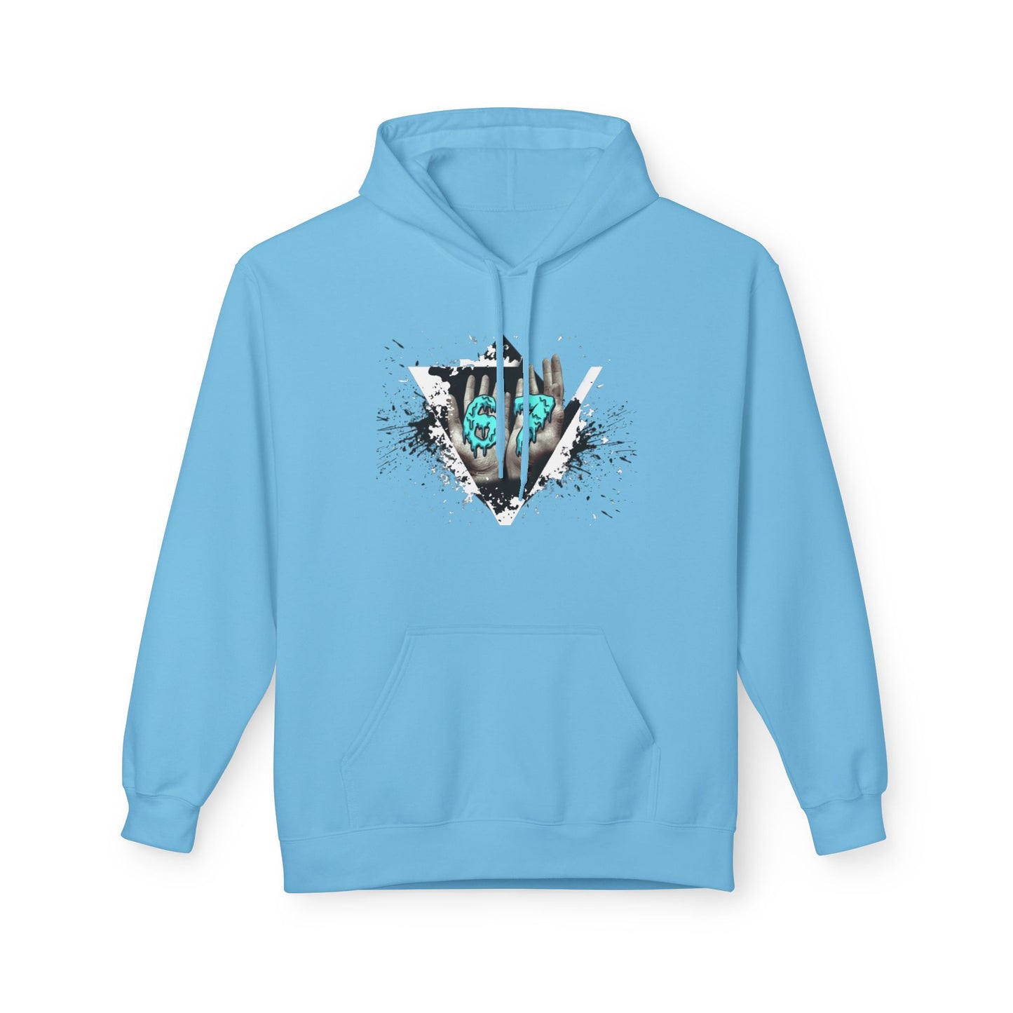 Blue Heart Splash Hoodie — Teal Grunge Heart Graphic Hoodie