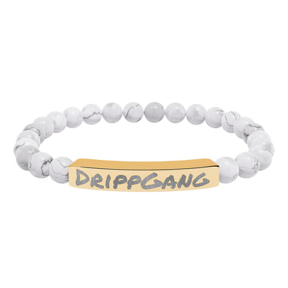 Engraved Natural Stone Stretch Bar Bracelet — "DRIPGANG" Beaded Bracelet