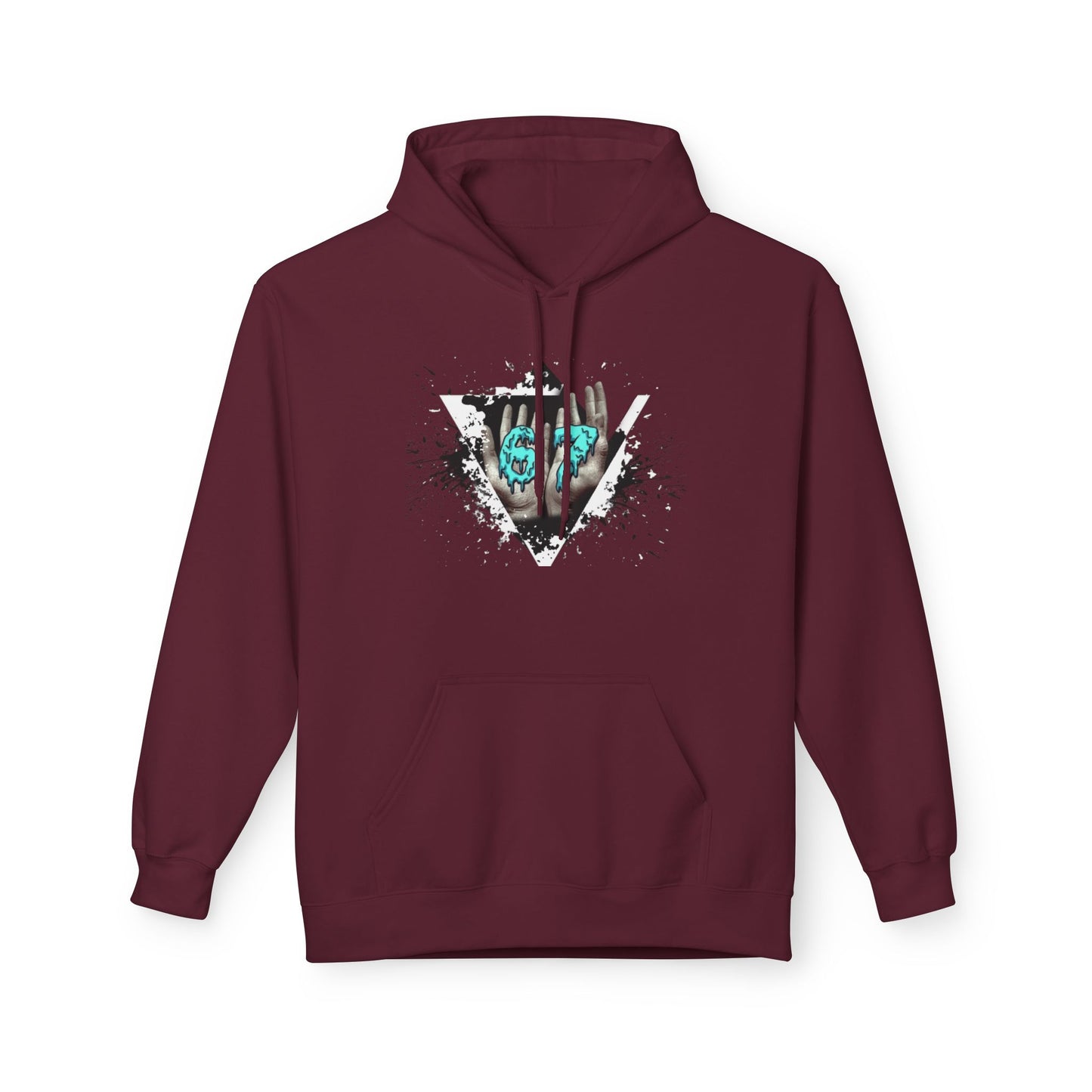 Blue Heart Splash Hoodie — Teal Grunge Heart Graphic Hoodie