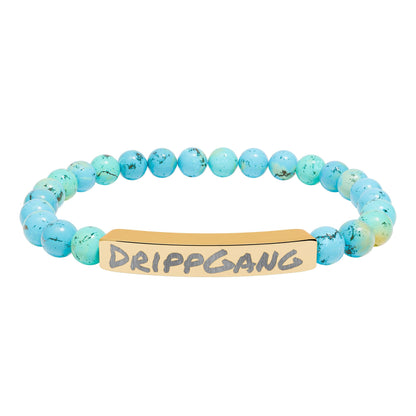 Engraved Natural Stone Stretch Bar Bracelet — "DRIPGANG" Beaded Bracelet