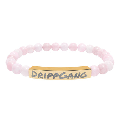 Engraved Natural Stone Stretch Bar Bracelet — "DRIPGANG" Beaded Bracelet