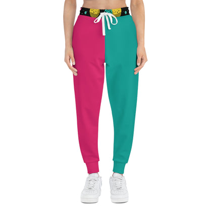 Colorblock Athletic Joggers — Pink & Teal Split Design