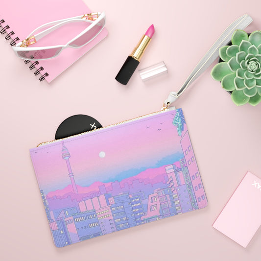 City Sunset Clutch Bag — Pastel Kawaii Seoul Skyline Wristlet